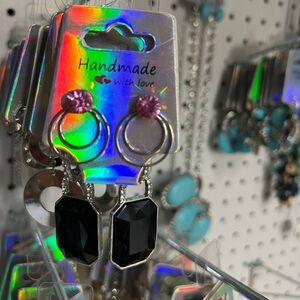 Handmade Black and Pink Dangle Earrings